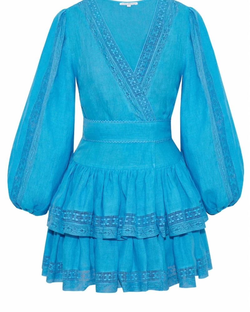 Front of a size L Mika Lagoon Wrap Dress in Lagoon in Lagoon by Maia Bergman. | dia_product_style_image_id:335909